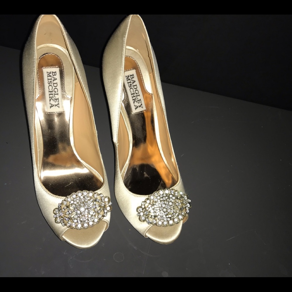 Badgley Mishka Platform Satin Heels w/ Crystal